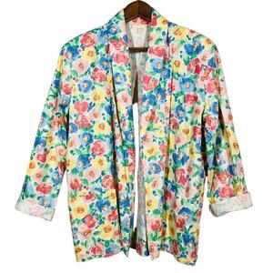 Vintage Handmade Floral Blazer Jacket Light Oversized Pastel Spring - XL